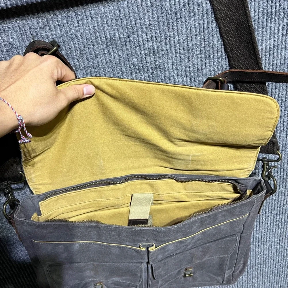 Emissary Messenger Bag Mens OS Grey Waxed Canvas Leather Laptop Satchel Rugged